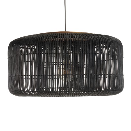 SIXTINE 'Bucket' Pendant Light | Black Rattan & Teak | 76 x 76 cm