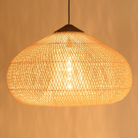 Suspension SIXTINE en rotin naturel et teck