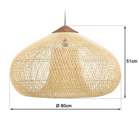 SIXTINE 'Funnel' Pendant Light 80x80cm Natural Rattan/Teak