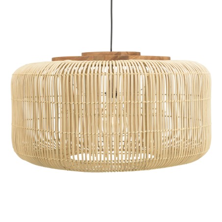 SIXTINE 'Bucket' Pendant Light - Natural Rattan and Teak - 76x76cm