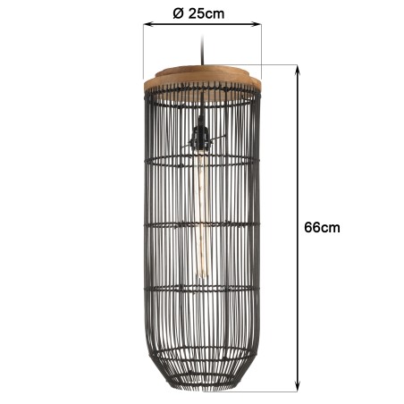Suspension en rotin noir SIXTINE 25x25cm