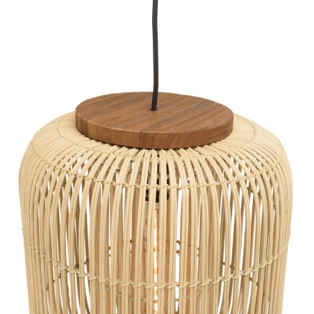 SIXTINE 'Elongated' Pendant Light - Natural Rattan & Teak - 35 x 35 cm