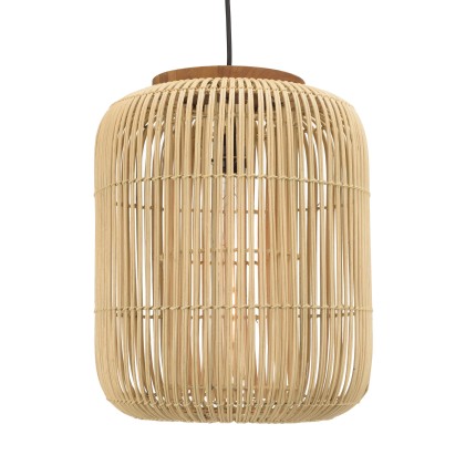 SIXTINE 'Elongated' Pendant Light - Natural Rattan & Teak - 35 x 35 cm