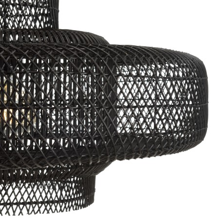 SIXTINE Double Pendant Light - Black Rattan & Teak - 90x90cm