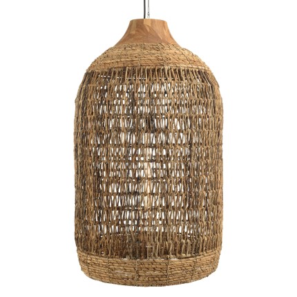 SIXTINE Pendant Light 50x50cm - Natural Abaca & Recycled Teak