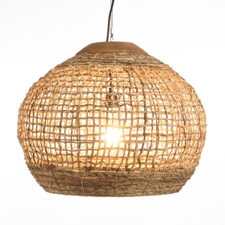Suspension SIXTINE en abaca et teck 60x60cm