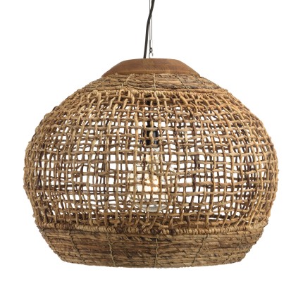 Suspension SIXTINE en abaca et teck 60x60cm