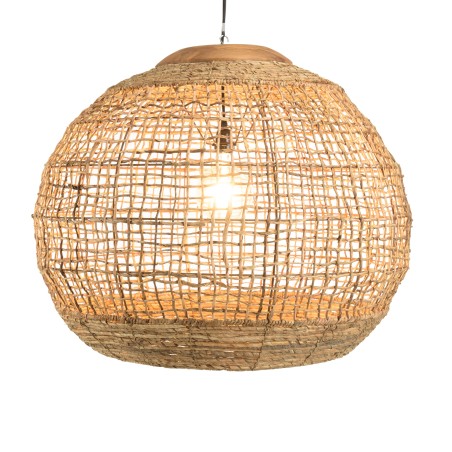Suspension SIXTINE en abaca naturel et teck 83x83cm