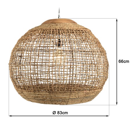 Suspension SIXTINE en abaca naturel et teck 83x83cm