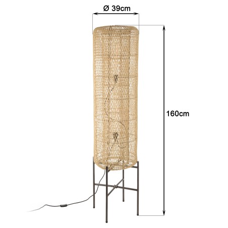 SIXTINE Floor Lamp - Natural Rattan & Black Steel Legs