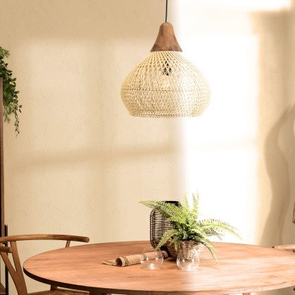 SIXTINE 'Bell' Pendant Light 40x40cm - Natural Rattan & Teak