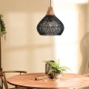 SIXTINE 'Bell' Pendant Light - Black Rattan and Teak, 40x40cm