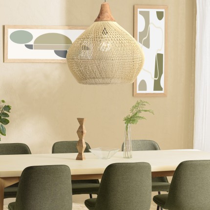 SIXTINE 'Bell' Pendant Light - Natural Rattan & Teak - 68 x 68 cm