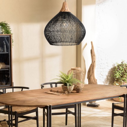 SIXTINE 'Bell' Pendant Light - Black Rattan & Teak - 68 x 68 cm