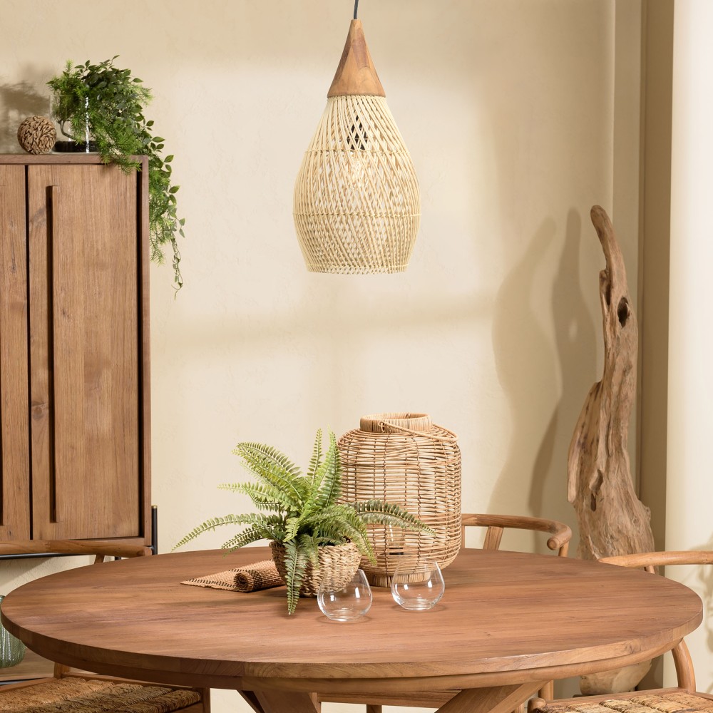 Suspension SIXTINE - Rotin naturel et teck 25x25cm Suspension SIXTINE - Rotin naturel et teck 25x25cm