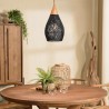Suspension goutte rotin noir et teck 25x25cm