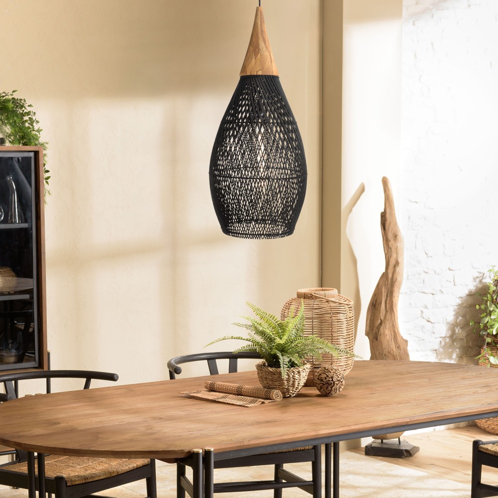 Suspension SIXTINE en rotin noir et teck 35x35cm Suspension SIXTINE en rotin noir et teck 35x35cm