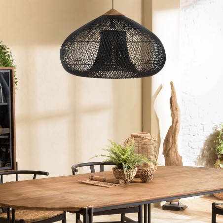 Suspension SIXTINE - 80x80cm rotin noir/teck