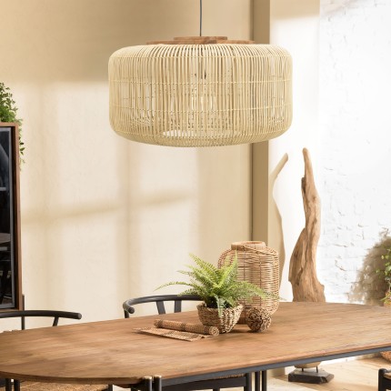 SIXTINE 'Bucket' Pendant Light - Natural Rattan and Teak - 76x76cm
