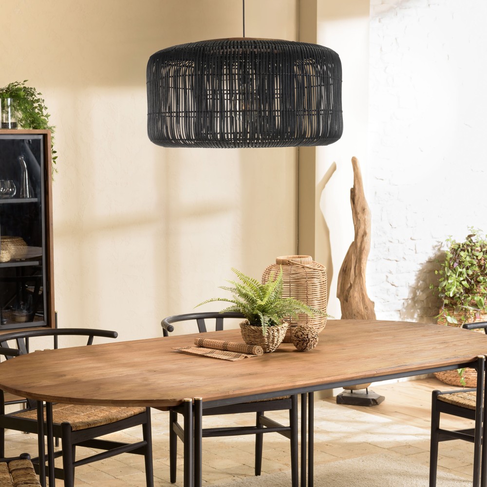 Suspension SIXTINE en rotin noir et teck 76x76cm Suspension SIXTINE en rotin noir et teck 76x76cm