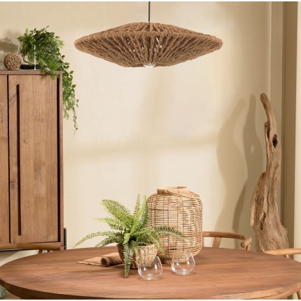 SIXTINE 'Cymbal' Pendant Light - 60 x 60 cm Coconut Fiber and Recycled Teak