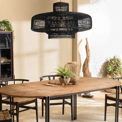 Suspension SIXTINE en rotin noir et teck 90x90cm