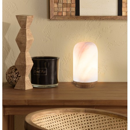 SIXTINE Table Lamp - Natural Onyx Stone and Teak - 10x10cm