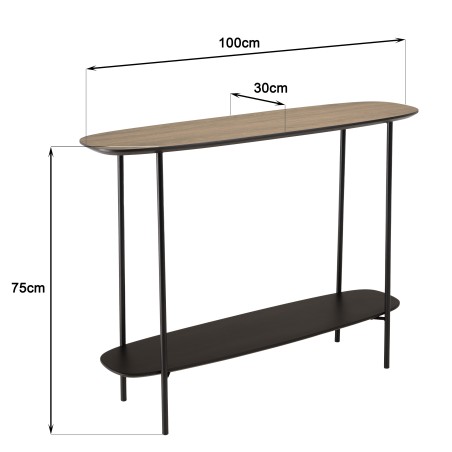 JULIA Console Table with 2 Shelves, 100x30cm - Mocha/Black