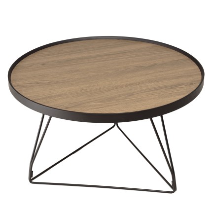 Table basse ronde JULIA 70x70cm mocha pieds épingles métal noir