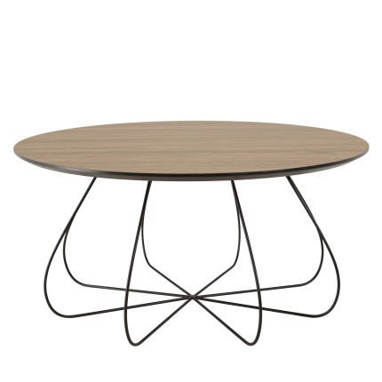 Table basse JULIA biseautée 80x80cm mocha pieds panier métal