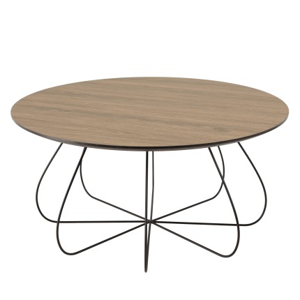 Table basse JULIA biseautée 80x80cm mocha pieds panier métal