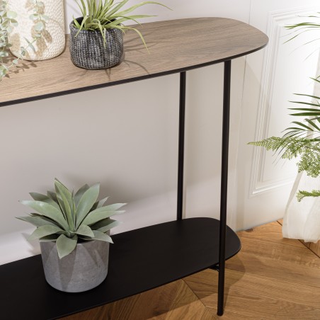 JULIA Console Table with 2 Shelves, 100x30cm - Mocha/Black