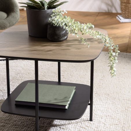JULIA Coffee Table with 2 Shelves - PM Dual-Material Mocha/Black