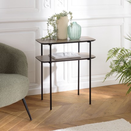 Table d'appoint JULIA double plateau mocha pieds métal noir