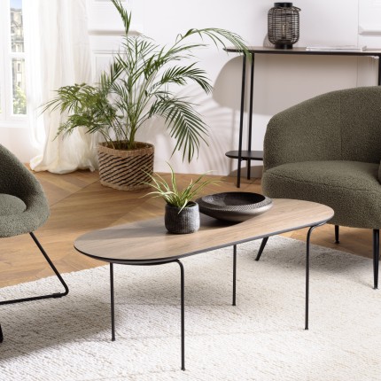 Table basse JULIA rect. angles arrondis 100x40cm mocha pieds métal