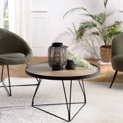 JULIA Round Coffee Table 70x70cm Mocha Black Metal Pin Legs