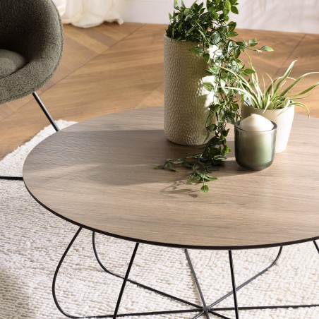 Table basse JULIA biseautée 80x80cm mocha pieds panier métal
