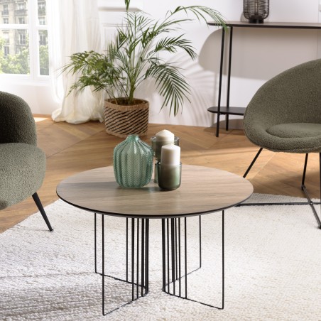 Table basse JULIA biseautée 70x70cm mocha pieds métal noir