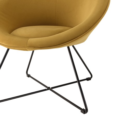 AGATHE Mustard Yellow Velvet Armchair - Black Metal Legs