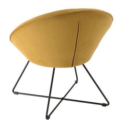 Fauteuil AGATHE - Tissu velours jaune moutarde