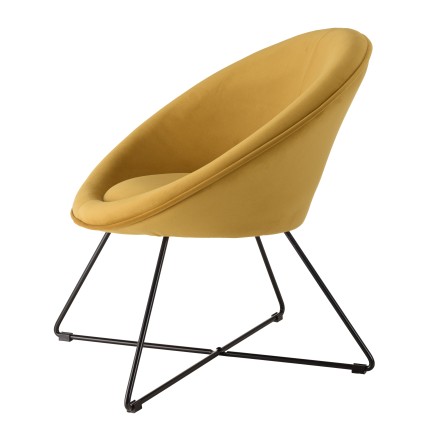 Fauteuil AGATHE - Tissu velours jaune moutarde