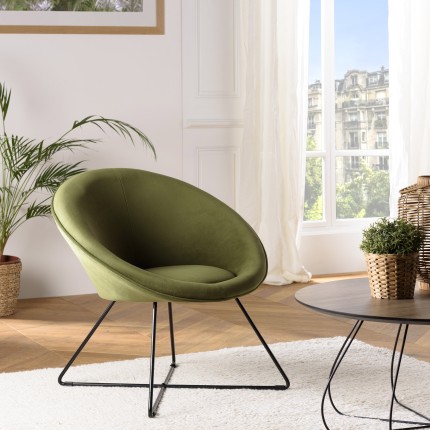 Fauteuil AGATHE - Velours vert olive