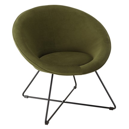 AGATHE Olive Green Velvet Fabric Armchair - Stylish and Comfortable