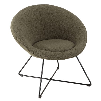 AGATHE Armchair in Khaki Green Bouclé Fabric | Modern Design