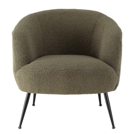Fauteuil AGATHE - Tissu bouclette vert kaki et métal noir