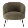 Fauteuil AGATHE - Tissu bouclette vert kaki et métal noir