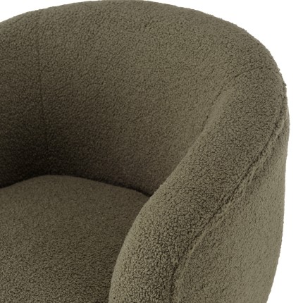 Fauteuil AGATHE - Tissu bouclette vert kaki et métal noir
