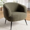 Fauteuil AGATHE - Tissu bouclette vert kaki et métal noir