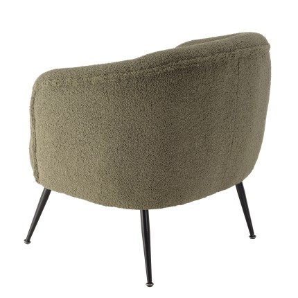Fauteuil AGATHE - Tissu bouclette vert kaki et métal noir