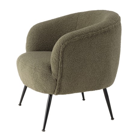 AGATHE - Cosy Armchair in Khaki Green Bouclé Fabric